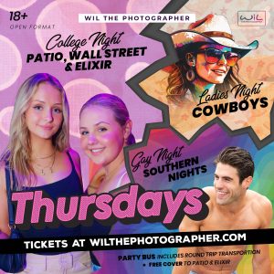 Thursdays at Patio, Elixir, Wall Street, Cowboys, Southern Nights - Party Bus