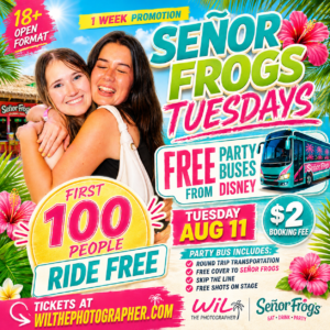 Regular Pickup - Tuesdays at Senor frogs - Party Bus | 11:20pm west  | 11:35pm East